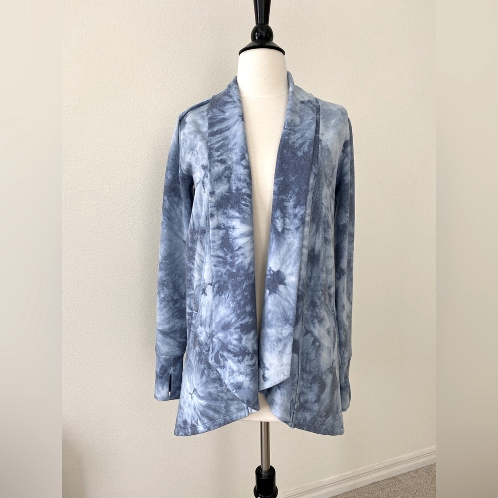 90 Degrees by Reflex, Blue Tie-Dye Open Front Cardigan, Sz. S - Picture 3 of 7
